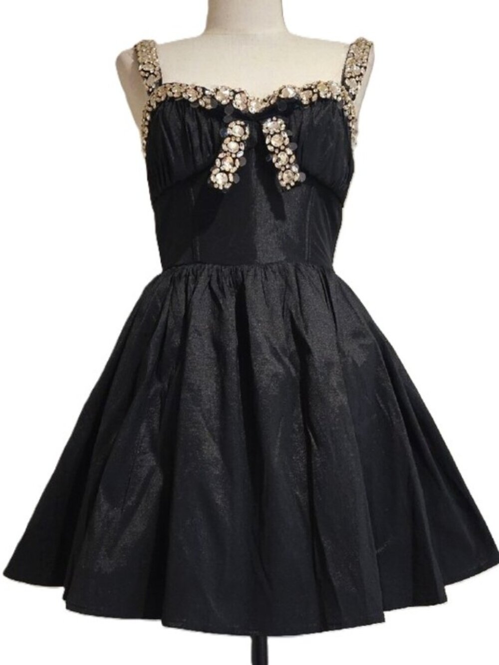 NWT $289 FOR LOVE AND LEMONS EMALIE EMBELLISHED TAFFETA BLACK MINI DRESS SIZE M - Picture 3 of 9